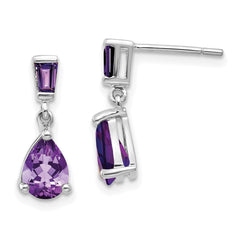 14k White Gold Pear/Baguette Amethyst Dangle Post Earrings 14k White Gold Pear/Baguette Amethyst Dangle Post Earrings