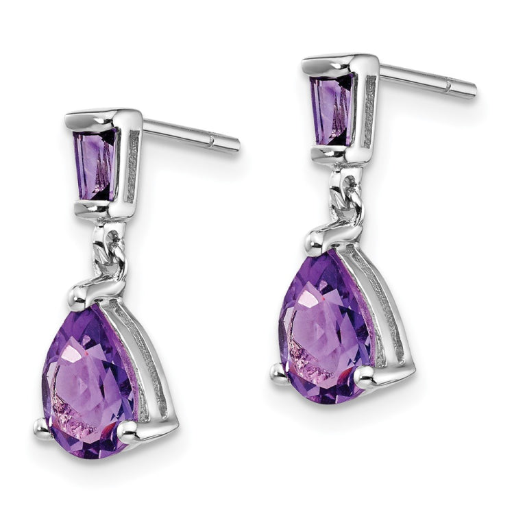 14k White Gold Pear/Baguette Amethyst Dangle Post Earrings 14k White Gold Pear/Baguette Amethyst Dangle Post Earrings