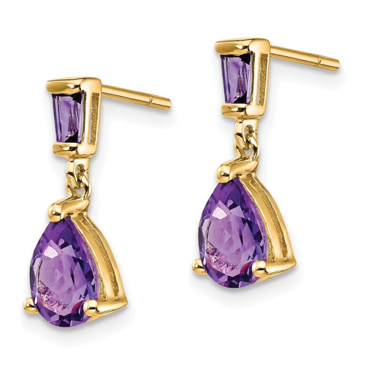 14k Pear/Baguette Amethyst Dangle Post Earrings 14k Pear/Baguette Amethyst Dangle Post Earrings