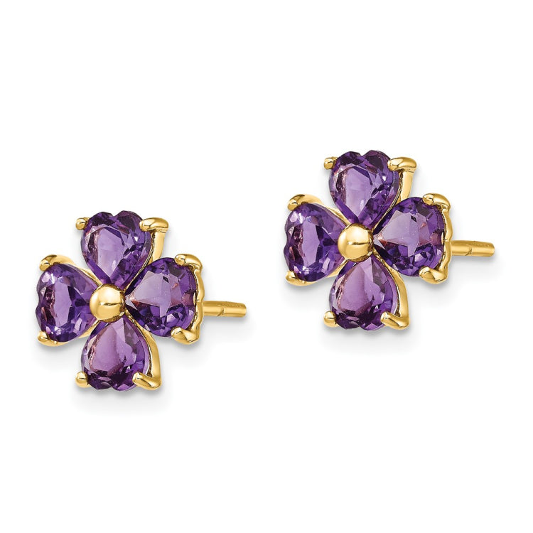 14k Heart-shaped Amethyst Flower Post Earrings 14k Heart-shaped Amethyst Flower Post Earrings