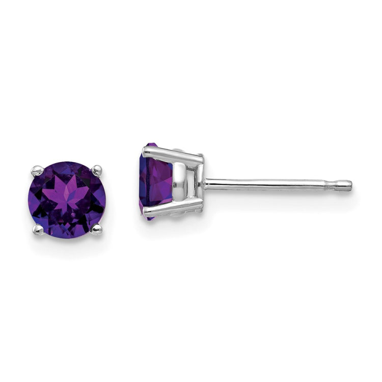 14k White Gold 5mm Round Amethyst Post Earrings 14k White Gold 5mm Round Amethyst Post Earrings