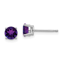 14k White Gold 5mm Round Amethyst Post Earrings 14k White Gold 5mm Round Amethyst Post Earrings
