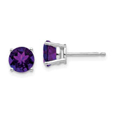 14k White Gold 6mm Round Amethyst Post Earrings
