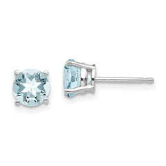 14k White Gold 6mm Round Aquamarine Post Earrings 14k White Gold 6mm Round Aquamarine Post Earrings