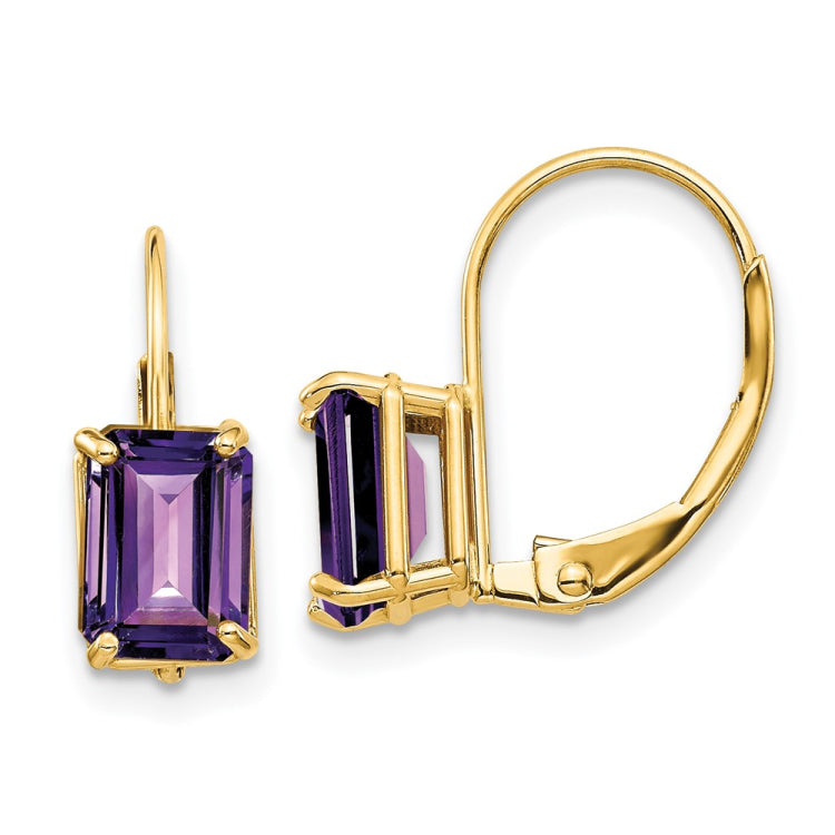 14k 7x5mm Emerald-cut Amethyst Leverback Earrings 14k 7x5mm Emerald-cut Amethyst Leverback Earrings