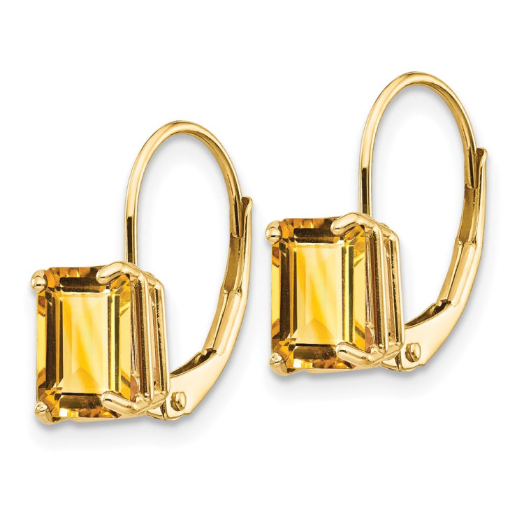 14k 7x5mm Emerald-cut Citrine Leverback Earrings 14k 7x5mm Emerald-cut Citrine Leverback Earrings