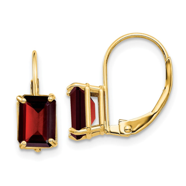 14k 7x5mm Emerald-Cut Garnet Leverback Earrings 14k 7x5mm Emerald-Cut Garnet Leverback Earrings
