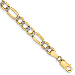 14K 8 inch 5.25mm Semi-Solid with Rhodium Pav� Figaro with Lobster Clasp Bracelet 14K 8 inch 5.25mm Semi-Solid with Rhodium Pav� Figaro with Lobster Clasp Bracelet