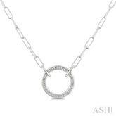 1/10 Ctw Round Cut Diamond Circle Pendant With Paperclip Chain in Sterling Silver
