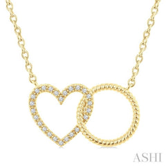 1/10 Ctw Single Cut Diamond Interlocked Heart Fashion Petite Pendant With Chain in 10K Yellow Gold 1/10 Ctw Single Cut Diamond Interlocked Heart Fashion Petite Pendant With Chain in 10K Yellow Gold