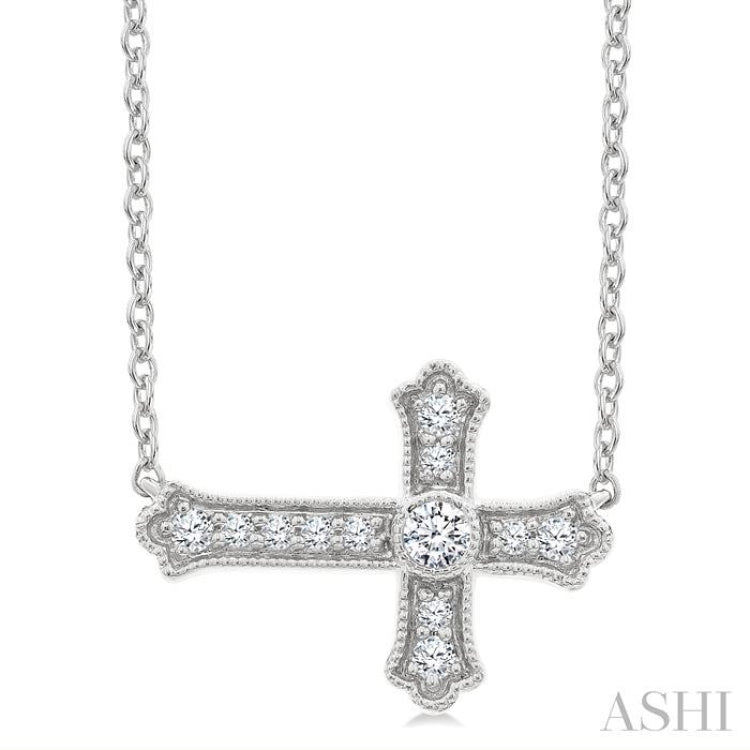 1/8 Ctw Round Cut Diamond Sideway Cross Pendant with Chain in 10K White Gold 1/8 Ctw Round Cut Diamond Sideway Cross Pendant with Chain in 10K White Gold