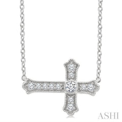 1/8 Ctw Round Cut Diamond Sideway Cross Pendant with Chain in 10K White Gold 1/8 Ctw Round Cut Diamond Sideway Cross Pendant with Chain in 10K White Gold