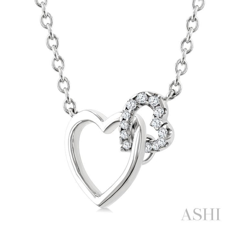 1/10 Ctw Round Cut Diamond Interlocked Heart Fashion Petite Pendant With Chain in 10K White Gold 1/10 Ctw Round Cut Diamond Interlocked Heart Fashion Petite Pendant With Chain in 10K White Gold