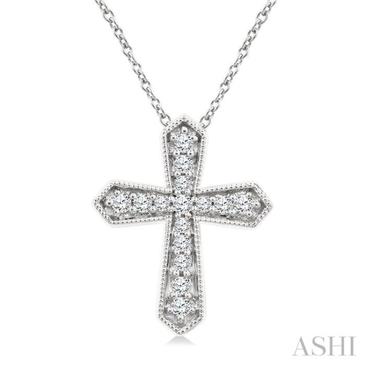 1/6 Ctw Round Cut Diamond Cross Petite Fashion Pendant With Chain in 10K White Gold 1/6 Ctw Round Cut Diamond Cross Petite Fashion Pendant With Chain in 10K White Gold