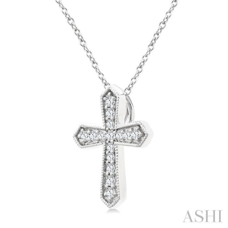 1/6 Ctw Round Cut Diamond Cross Petite Fashion Pendant With Chain in 10K White Gold 1/6 Ctw Round Cut Diamond Cross Petite Fashion Pendant With Chain in 10K White Gold