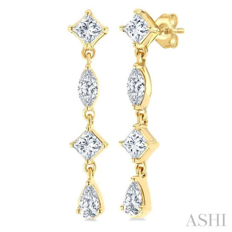 1/2 Ctw Mixed Cut Diamond Fashion Long Earrings in 14K Yellow Gold 1/2 Ctw Mixed Cut Diamond Fashion Long Earrings in 14K Yellow Gold