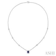 6x4 MM Oval Cut Sapphire and 1/6 Ctw Round Cut Diamond Necklace in 14K White Gold 6x4 MM Oval Cut Sapphire and 1/6 Ctw Round Cut Diamond Necklace in 14K White Gold