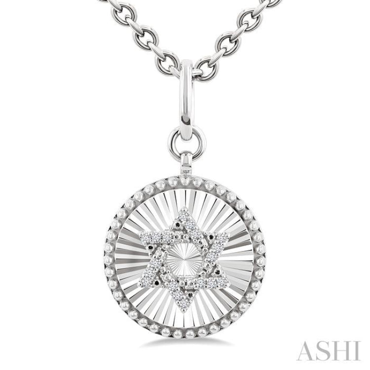1/10 Ctw Round Fluted Medallion Single Cut Diamond Star of David Pendant With Chain in Sterling Silver 1/10 Ctw Round Fluted Medallion Single Cut Diamond Star of David Pendant With Chain in Sterling Silver