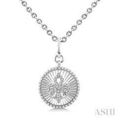 1/10 Ctw Round fluted medallion Single Cut Diamond Fleur-De-Lis Pendant With Chain in Sterling Silver 1/10 Ctw Round fluted medallion Single Cut Diamond Fleur-De-Lis Pendant With Chain in Sterling Silver