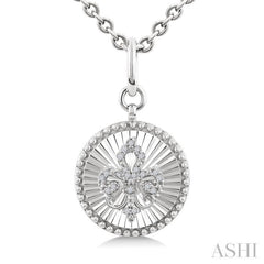 1/10 Ctw Round fluted medallion Single Cut Diamond Fleur-De-Lis Pendant With Chain in Sterling Silver 1/10 Ctw Round fluted medallion Single Cut Diamond Fleur-De-Lis Pendant With Chain in Sterling Silver