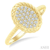 1/5 Ctw Oval Shape Rope Accent Round Cut Diamond Fashion Ring in 10K Yellow Gold