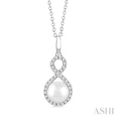 6 MM Cultured Pearl and 1/8 Ctw Single Cut Diamond Petite Fashion Pendant With Chain in 10K White Gold