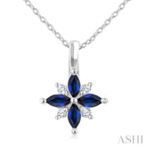 4X2 MM Marquise Shape Sapphire and 1/20 Ctw Round Cut Diamond Blossom Pendant With Chain in 10K White Gold