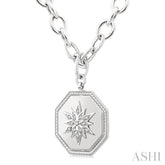 1/20 Ctw Octagon Shape medallion Single Cut Diamond Star Pendant With Chain in Sterling Silver