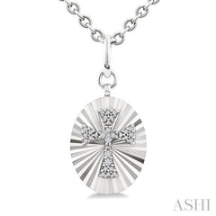 1/10 Ctw Oval Fluted Medallion Single Cut Diamond Cross Pendant With Chain in Sterling Silver 1/10 Ctw Oval Fluted Medallion Single Cut Diamond Cross Pendant With Chain in Sterling Silver