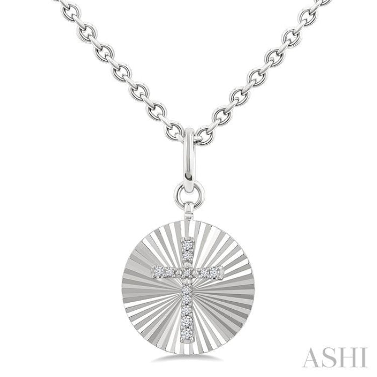 1/10 Ctw Round Fluted Medallion Single Cut Diamond Cross Pendant With Chain in Sterling Silver 1/10 Ctw Round Fluted Medallion Single Cut Diamond Cross Pendant With Chain in Sterling Silver