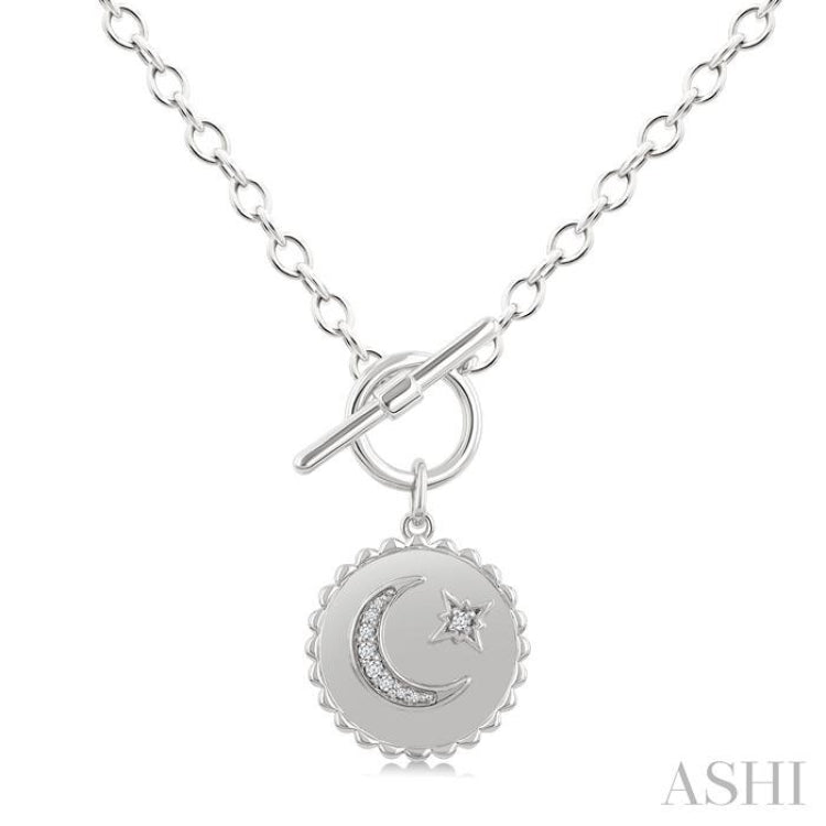 1/20 Ctw Crescent Moon & Star Toggle Single Cut Diamond Fashion Necklace in Sterling Silver 1/20 Ctw Crescent Moon & Star Toggle Single Cut Diamond Fashion Necklace in Sterling Silver