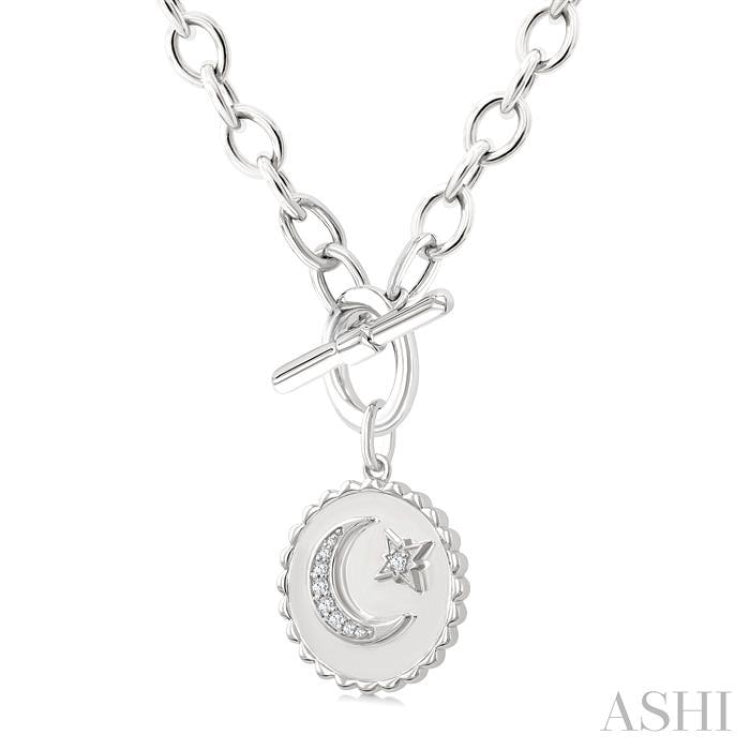 1/20 Ctw Crescent Moon & Star Toggle Single Cut Diamond Fashion Necklace in Sterling Silver 1/20 Ctw Crescent Moon & Star Toggle Single Cut Diamond Fashion Necklace in Sterling Silver