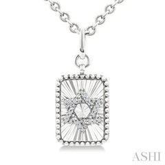 1/10 Ctw Rectangle Fluted Medallion Single Cut Diamond Star of David Pendant With Chain in Sterling Silver 1/10 Ctw Rectangle Fluted Medallion Single Cut Diamond Star of David Pendant With Chain in Sterling Silver