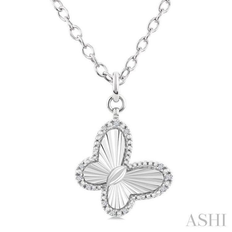 1/10 Ctw Butterfly Fluted Medallion Single Cut Diamond Pendant With Chain in Sterling Silver 1/10 Ctw Butterfly Fluted Medallion Single Cut Diamond Pendant With Chain in Sterling Silver