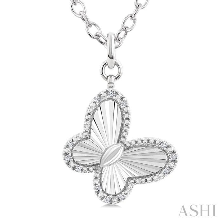 1/10 Ctw Butterfly Fluted Medallion Single Cut Diamond Pendant With Chain in Sterling Silver 1/10 Ctw Butterfly Fluted Medallion Single Cut Diamond Pendant With Chain in Sterling Silver