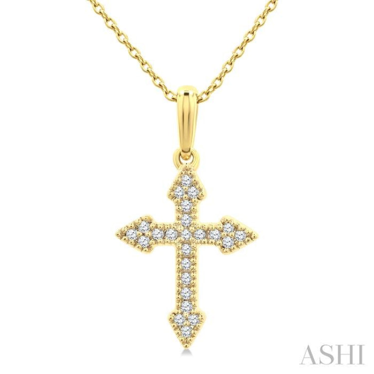 1/8 Ctw Single Cut Diamond Cross Petite Pendant With Chain in 10K Yellow Gold 1/8 Ctw Single Cut Diamond Cross Petite Pendant With Chain in 10K Yellow Gold