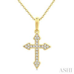 1/8 Ctw Single Cut Diamond Cross Petite Pendant With Chain in 10K Yellow Gold 1/8 Ctw Single Cut Diamond Cross Petite Pendant With Chain in 10K Yellow Gold