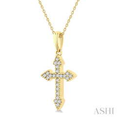 1/8 Ctw Single Cut Diamond Cross Petite Pendant With Chain in 10K Yellow Gold 1/8 Ctw Single Cut Diamond Cross Petite Pendant With Chain in 10K Yellow Gold
