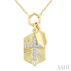 1/8 Ctw Cross Charm Fluted Round Cut Diamond Fashion Pendant With Chain in 10K Yellow and White Gold 1/8 Ctw Cross Charm Fluted Round Cut Diamond Fashion Pendant With Chain in 10K Yellow and White Gold