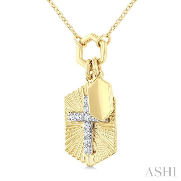 1/8 Ctw Cross Charm Fluted Round Cut Diamond Fashion Pendant With Chain in 10K Yellow and White Gold 1/8 Ctw Cross Charm Fluted Round Cut Diamond Fashion Pendant With Chain in 10K Yellow and White Gold