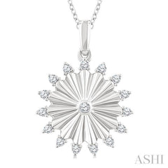 1/5 Ctw Round Cut Diamond Circle Fluted Fashion Pendant With Chain in 10K White Gold 1/5 Ctw Round Cut Diamond Circle Fluted Fashion Pendant With Chain in 10K White Gold