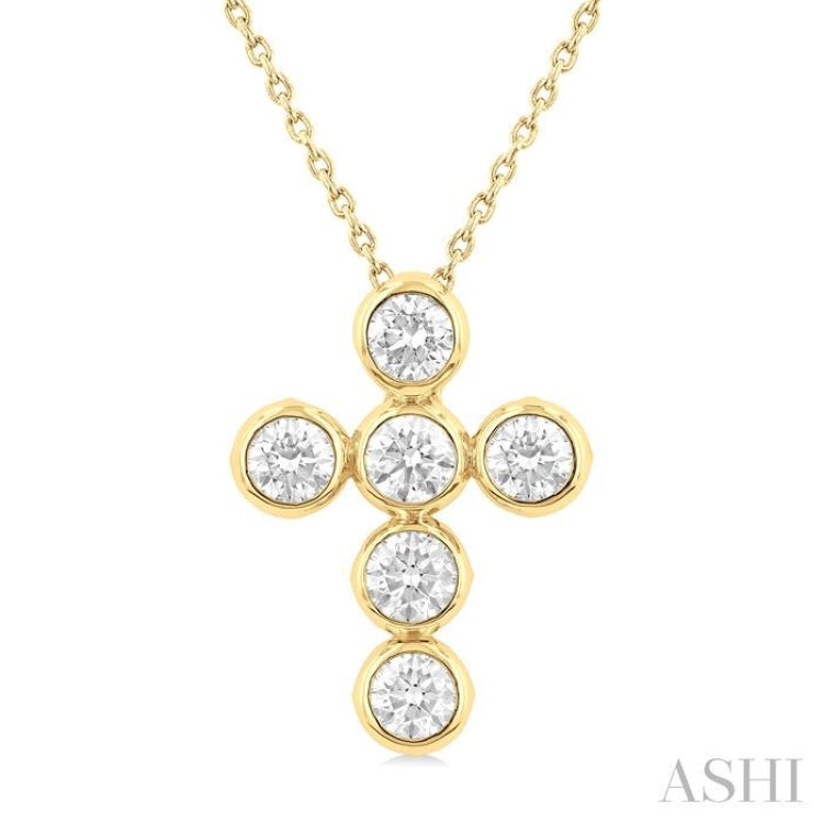 1 1/2 Ctw Round Cut Diamond 6-Stone Bezel Set Cross Pendant With Chain in 14K Yellow Gold 1 1/2 Ctw Round Cut Diamond 6-Stone Bezel Set Cross Pendant With Chain in 14K Yellow Gold