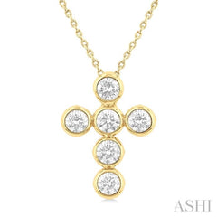 1 1/2 Ctw Round Cut Diamond 6-Stone Bezel Set Cross Pendant With Chain in 14K Yellow Gold 1 1/2 Ctw Round Cut Diamond 6-Stone Bezel Set Cross Pendant With Chain in 14K Yellow Gold