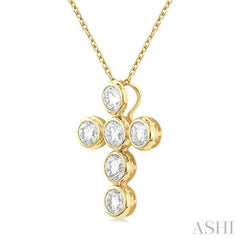 1 1/2 Ctw Round Cut Diamond 6-Stone Bezel Set Cross Pendant With Chain in 14K Yellow Gold 1 1/2 Ctw Round Cut Diamond 6-Stone Bezel Set Cross Pendant With Chain in 14K Yellow Gold