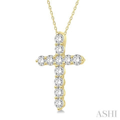 1/2 Ctw Round Cut Diamond Cross Pendant With Chain in 14K Yellow Gold 1/2 Ctw Round Cut Diamond Cross Pendant With Chain in 14K Yellow Gold