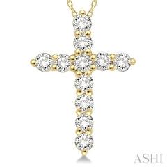 1/2 Ctw Round Cut Diamond Cross Pendant With Chain in 14K Yellow Gold 1/2 Ctw Round Cut Diamond Cross Pendant With Chain in 14K Yellow Gold