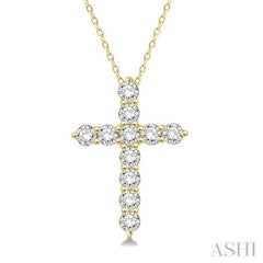 3/4 Ctw Round Cut Diamond Cross Pendant With Chain in 14K Yellow Gold 3/4 Ctw Round Cut Diamond Cross Pendant With Chain in 14K Yellow Gold