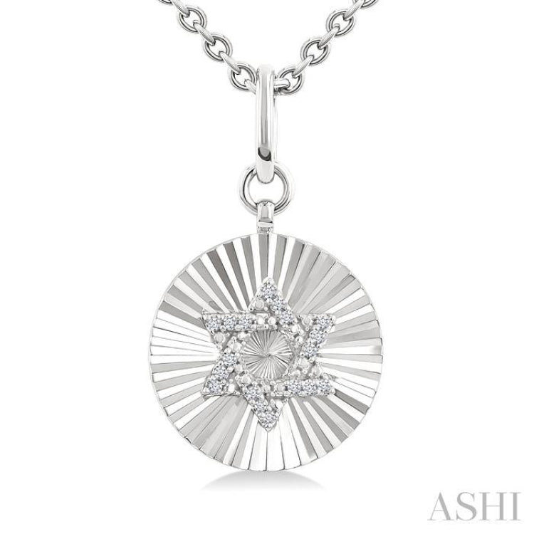 1/10 Ctw Round Fluted Medallion Single Cut Diamond Star of David Pendant With Chain in Sterling Silver 1/10 Ctw Round Fluted Medallion Single Cut Diamond Star of David Pendant With Chain in Sterling Silver