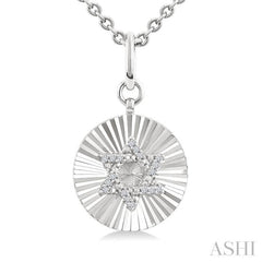 1/10 Ctw Round Fluted Medallion Single Cut Diamond Star of David Pendant With Chain in Sterling Silver 1/10 Ctw Round Fluted Medallion Single Cut Diamond Star of David Pendant With Chain in Sterling Silver
