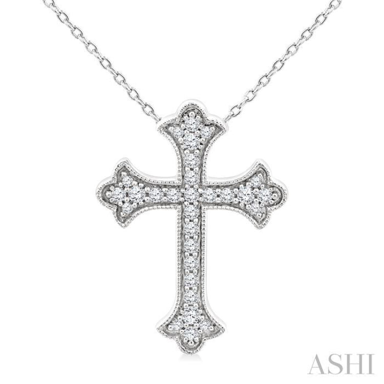 1/5 Ctw Round Cut Diamond Cross Petite Fashion Pendant With Chain in 10K White Gold 1/5 Ctw Round Cut Diamond Cross Petite Fashion Pendant With Chain in 10K White Gold